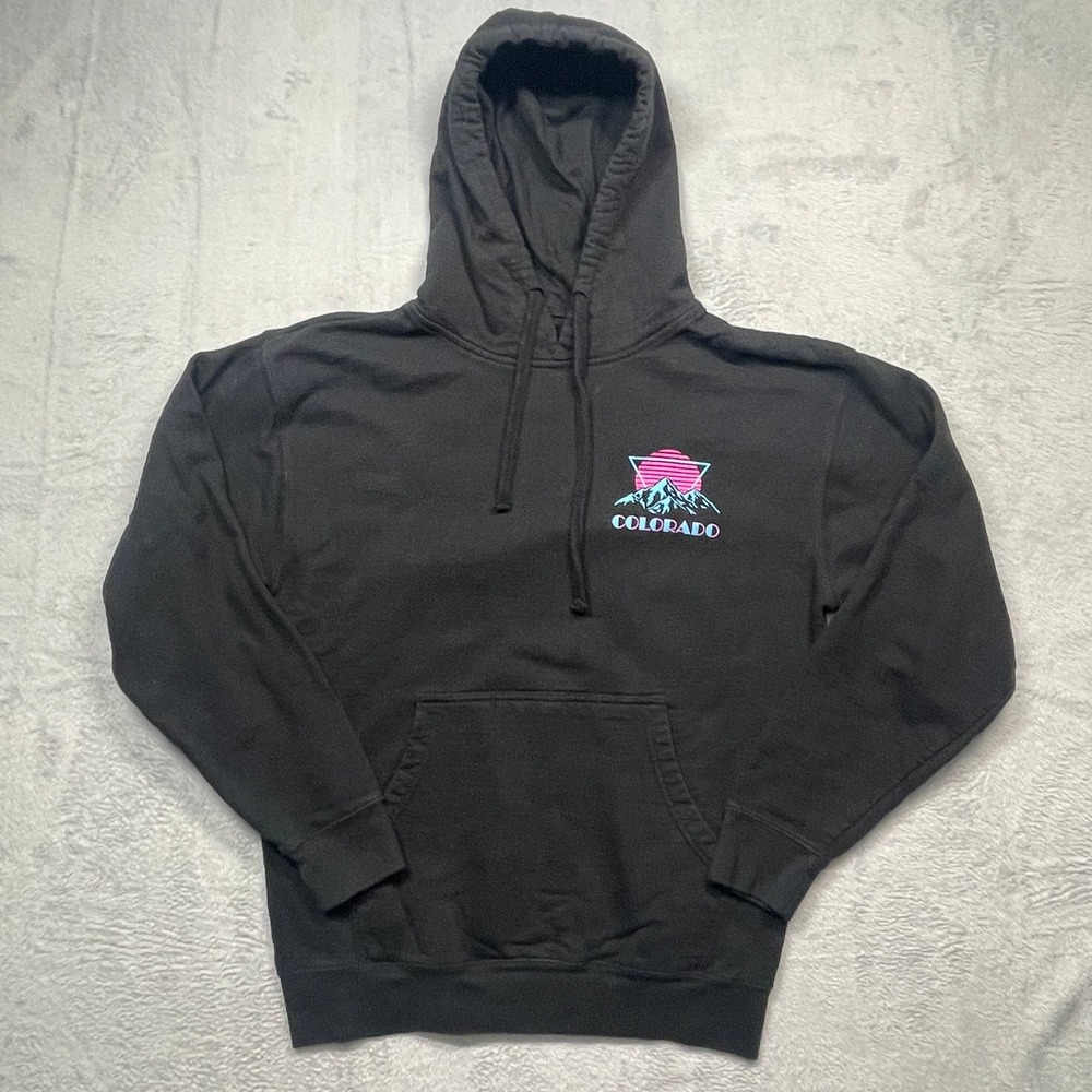 Colorado Retro Mountain Aksels Hoodie Men Large Black Graphic Synthwave Pullover